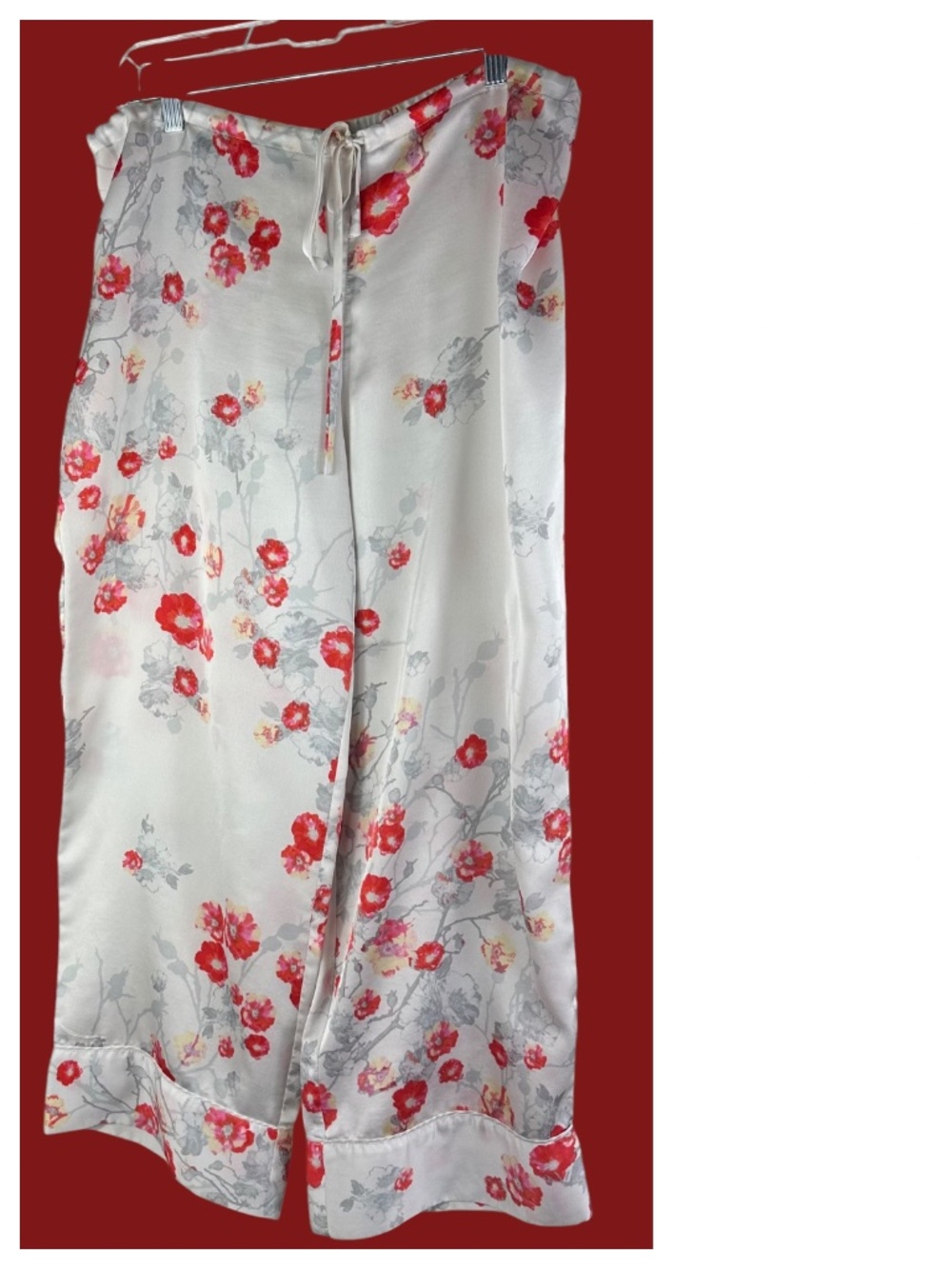 Natori Pajamas PJ Set 2 pc. Sz Large XL L/XL Satin Silky Floral Poppies Red - Picture 4 of 6